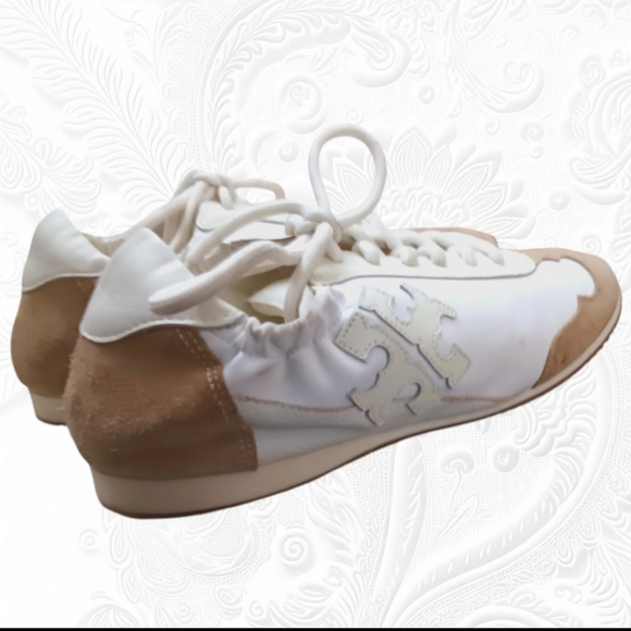 Tory Burch Cerbiatto Suede Leather Nylon Ivory/Tan Sneakers Size 7 - Picture 10 of 13